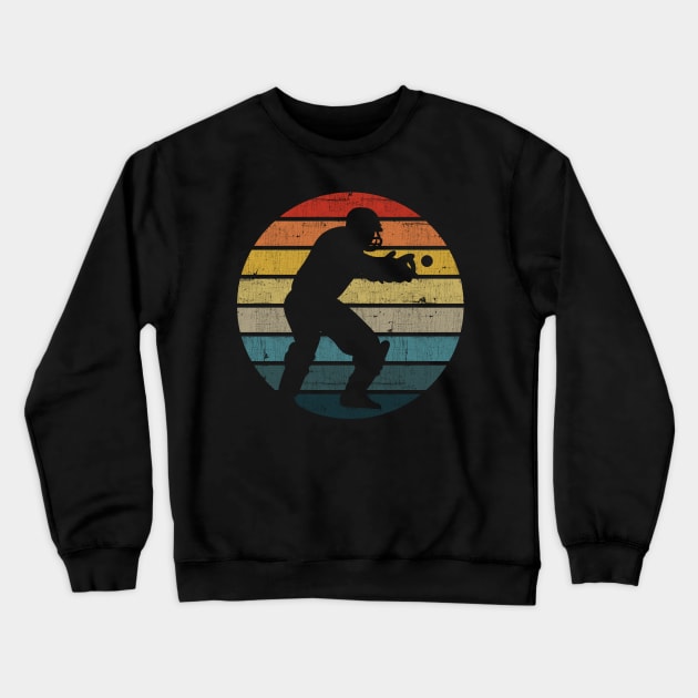 Cricket Player Silhouette On A Distressed Retro Sunset print Crewneck Sweatshirt by theodoros20